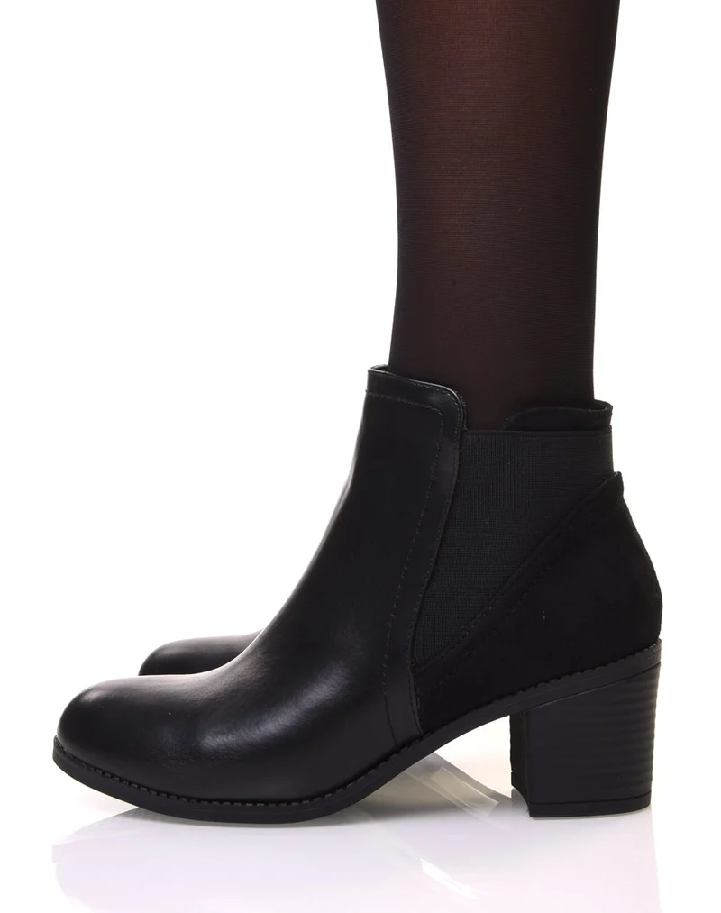 Bottines noires bi-matière à talons