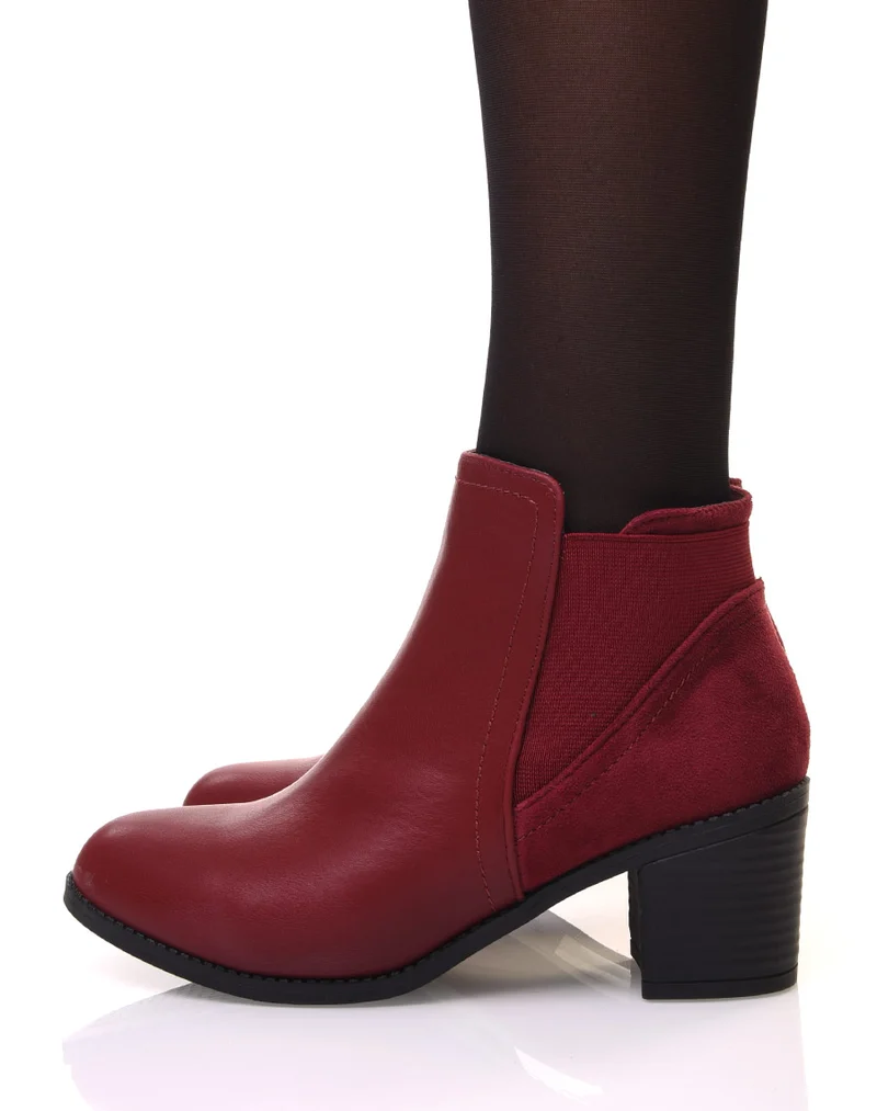 Bottines bordeaux bi-matière à talons