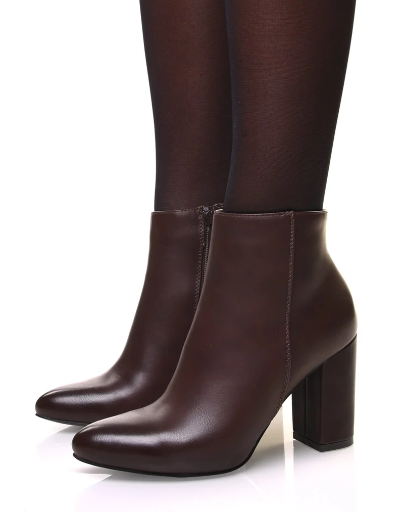 Bottines à talon marron bout pointu