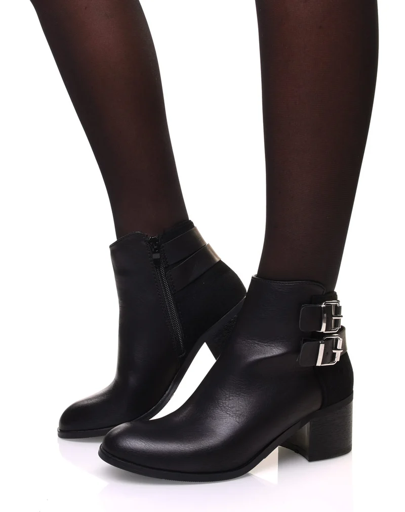 Bottines bi-matière noires à talon
