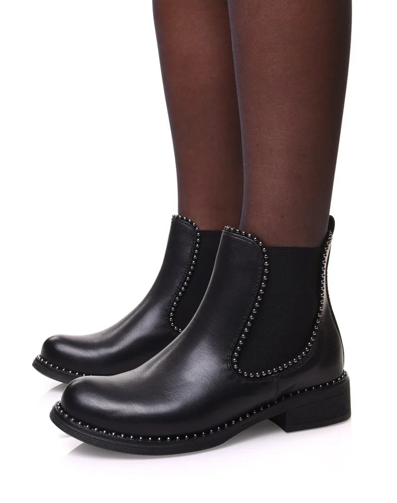 Chelsea boots noires à détails perles