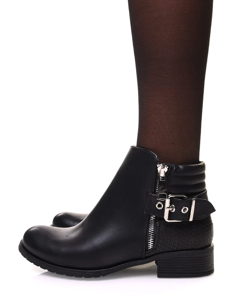 Bottines noires bi matières à motifs python