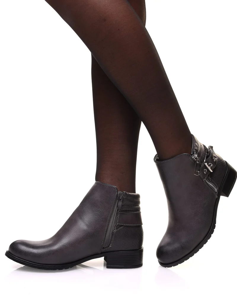 Bottines grises bi matières à motifs python