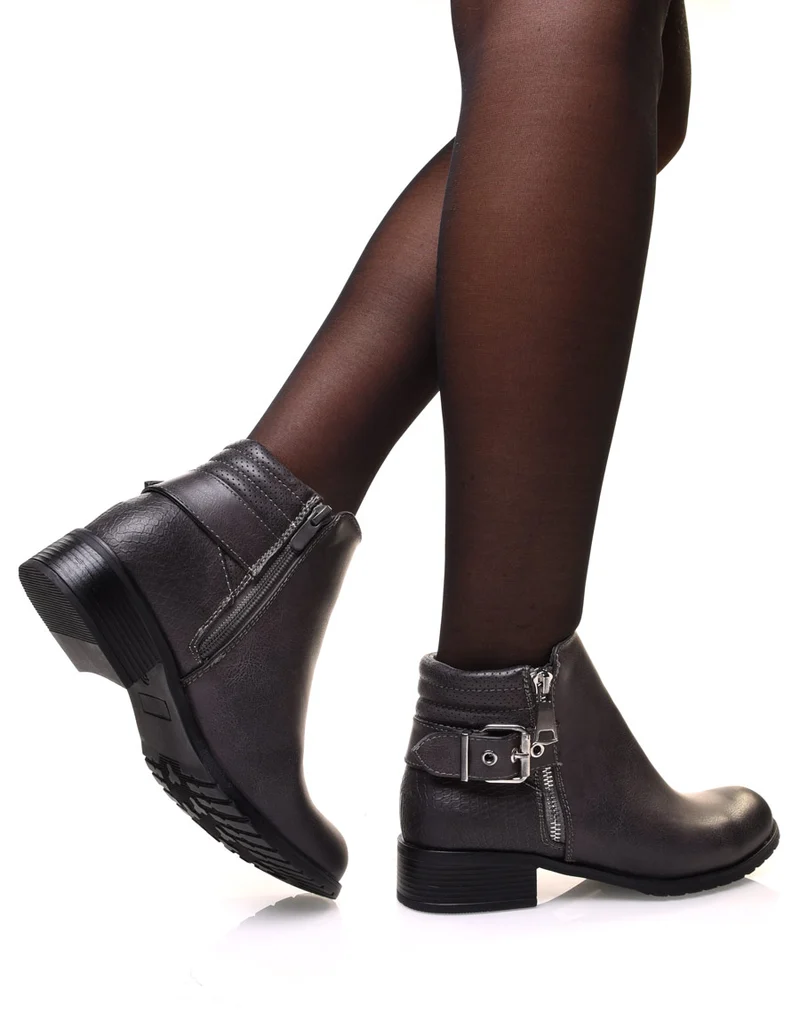 Bottines grises bi matières à motifs python
