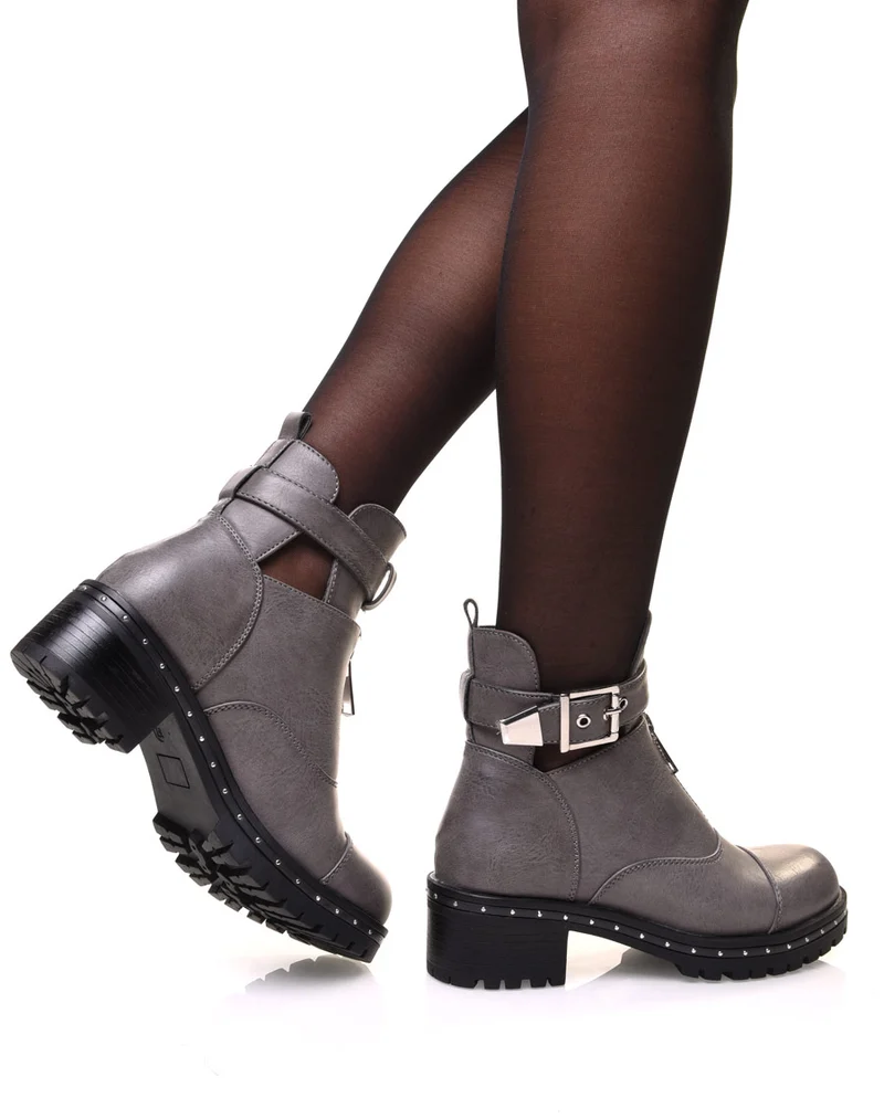 Bottines grises ajourées à sangle