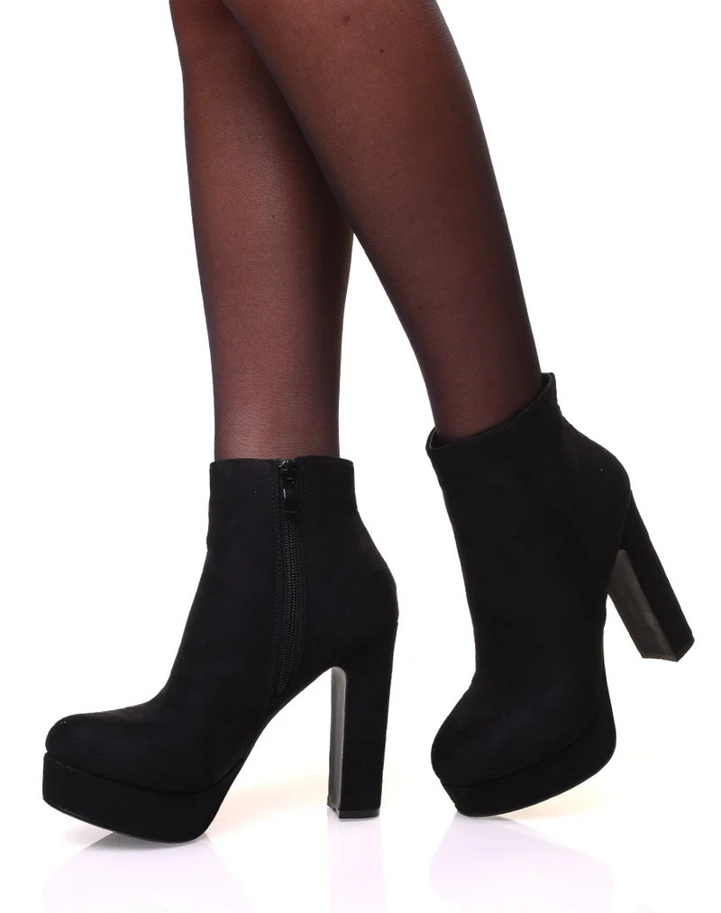 Bottines noires en suédine à talon