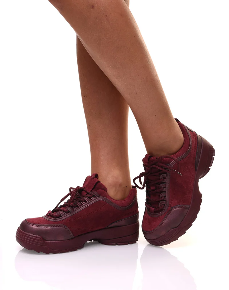 Baskets bordeaux bi matières avec semelle épaisse