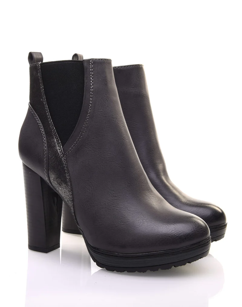 Bottines grises à talons hauts bi matières