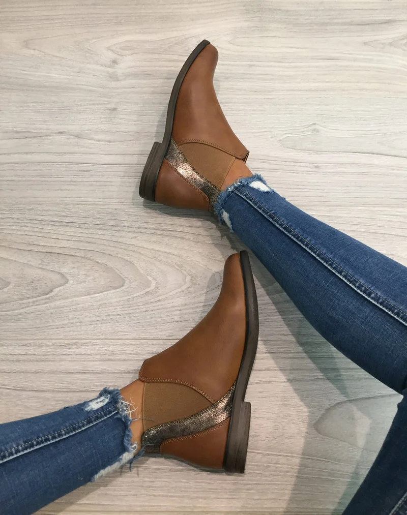 Bottines camel plates métallisées