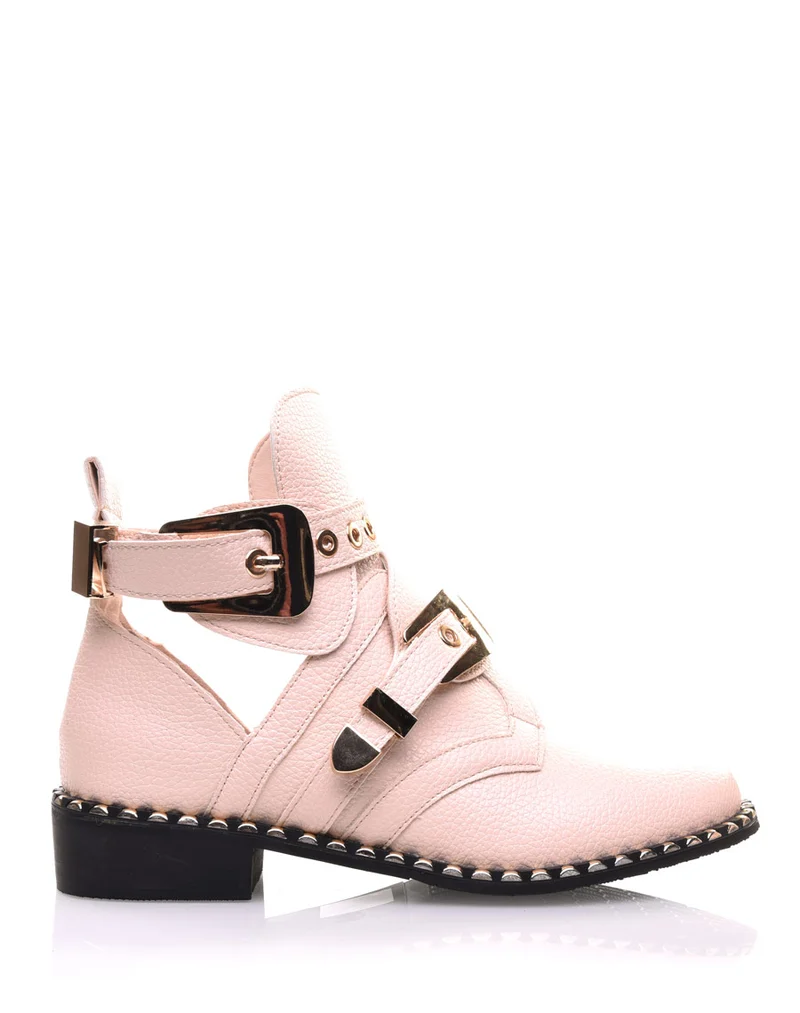 Bottines roses pales ajourées semelles cloutées