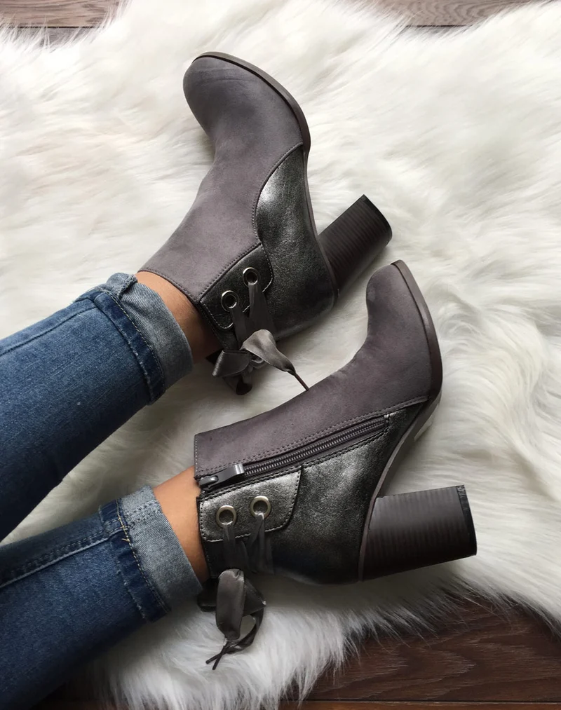 Bottines grises irisées à noeud