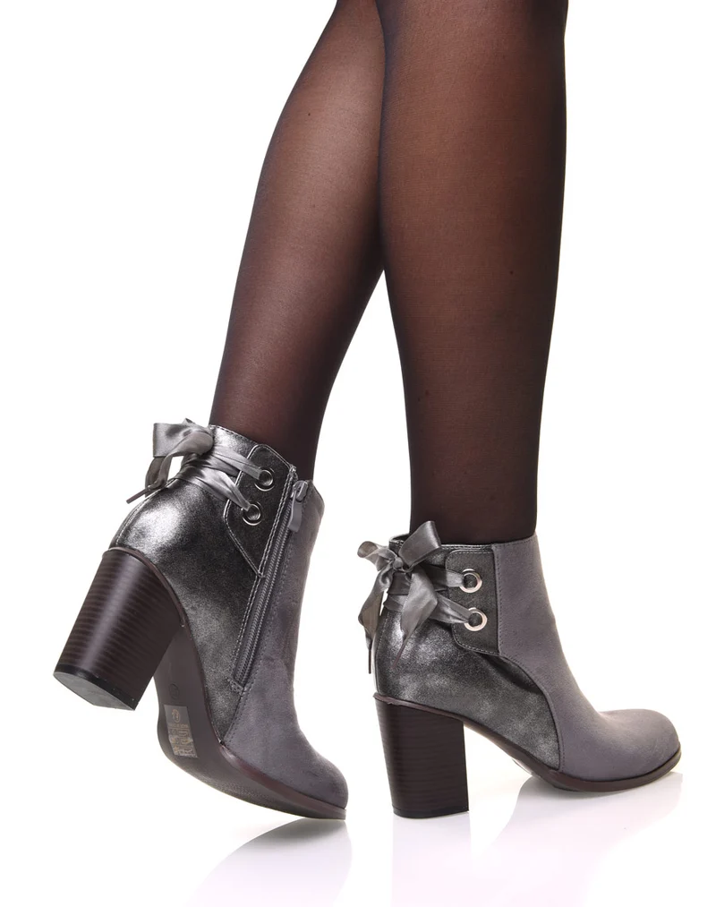 Bottines grises irisées à noeud
