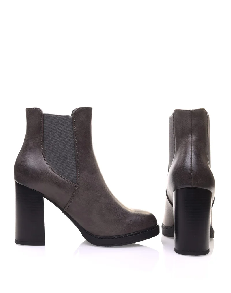 Bottines grises semi-montantes élastiques