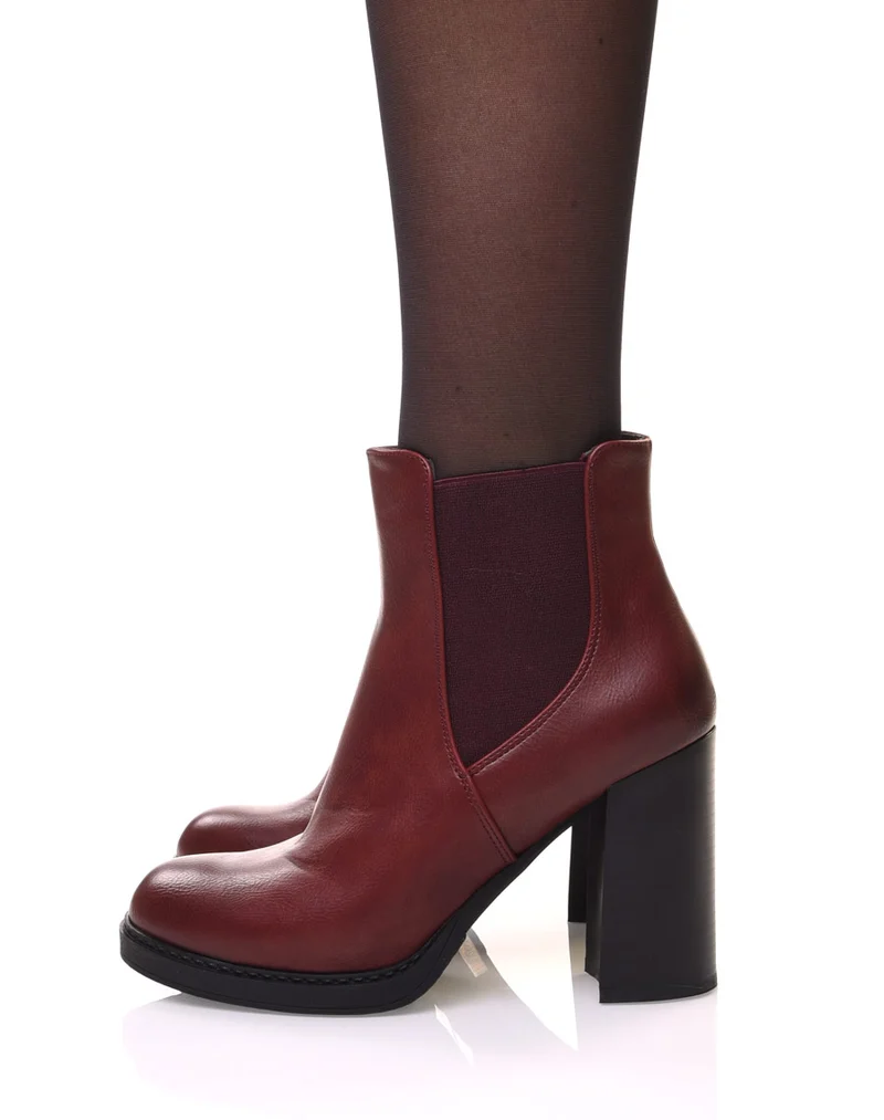 Bottines bordeaux semi-montantes élastiques