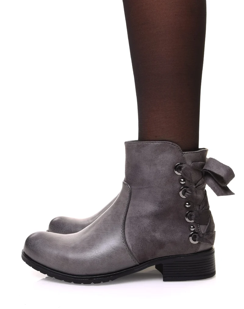 Bottines grises bi matières à nœud