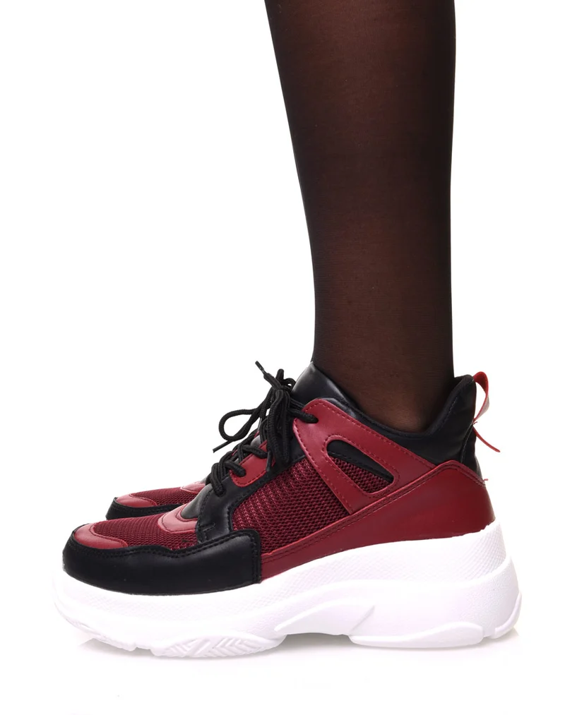 Baskets bordeaux & noires bi matières à semelle épaisse