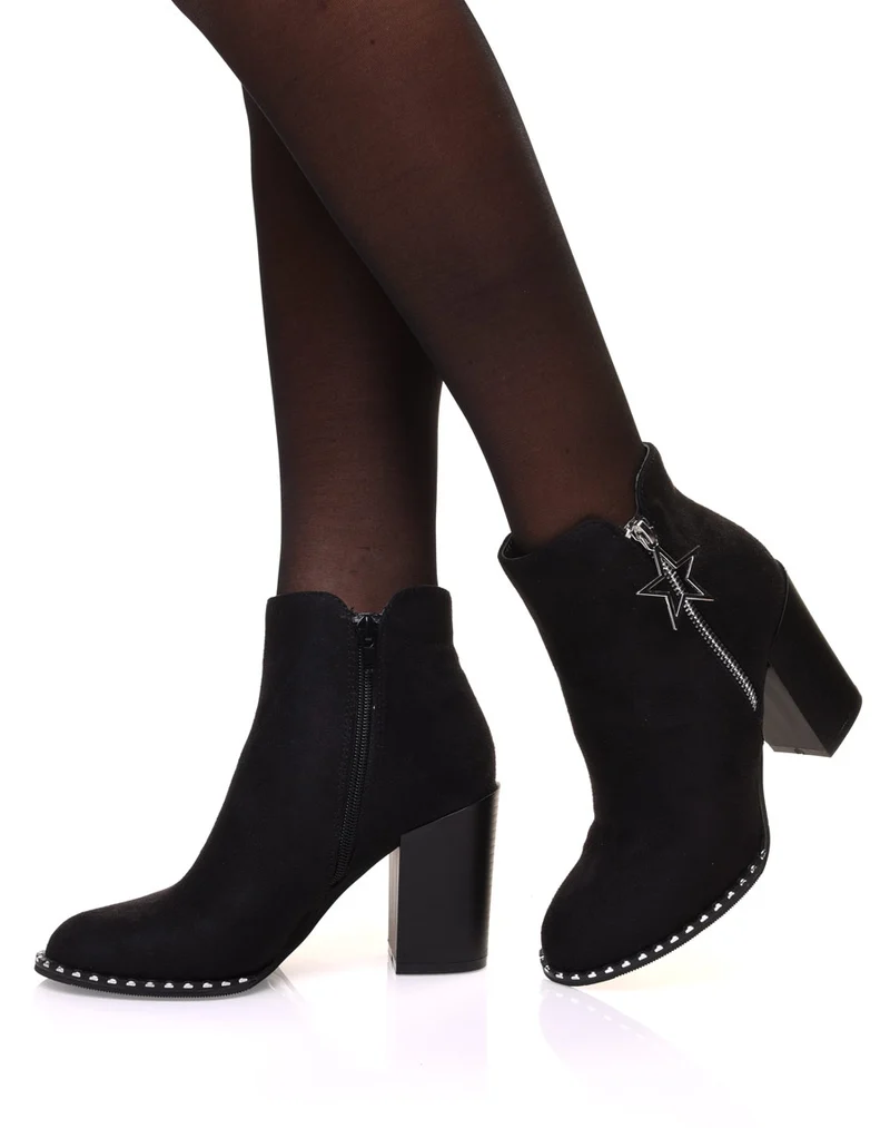 Bottines noires en suédine à talon avec détail étoile