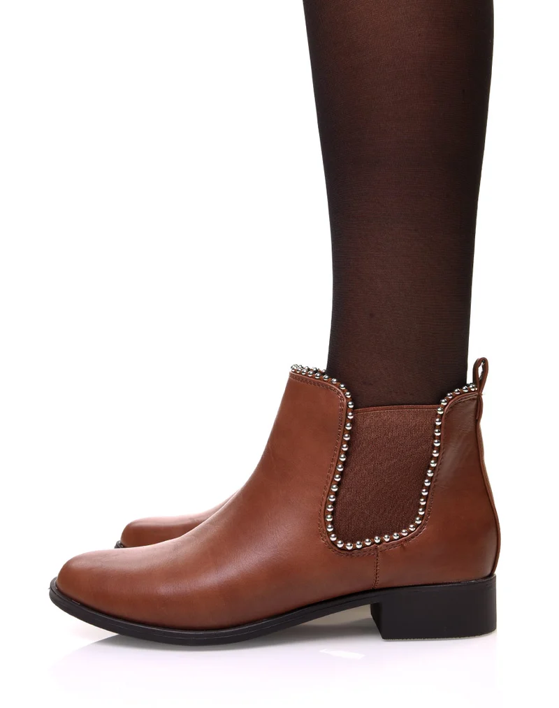 Chelsea boots camelles à perles