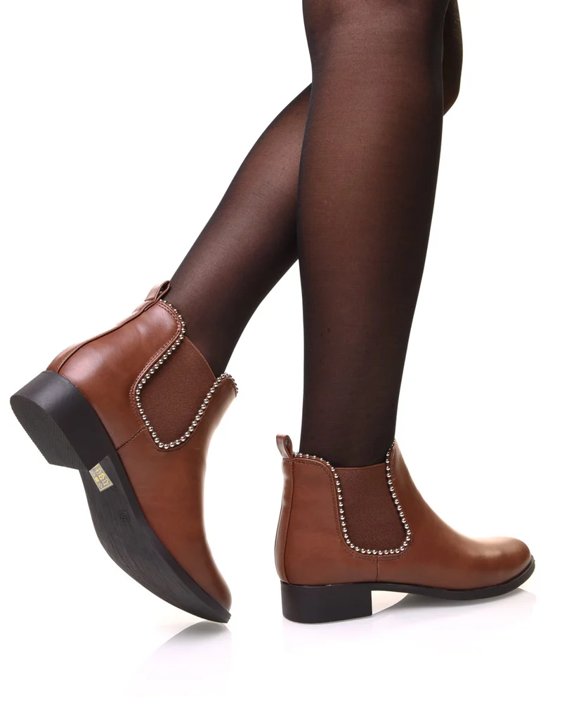 Chelsea boots camelles à perles