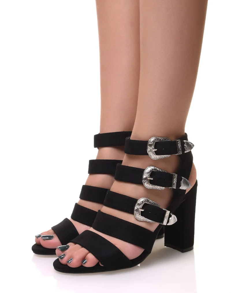 Talons en suédine multi-lanières noires