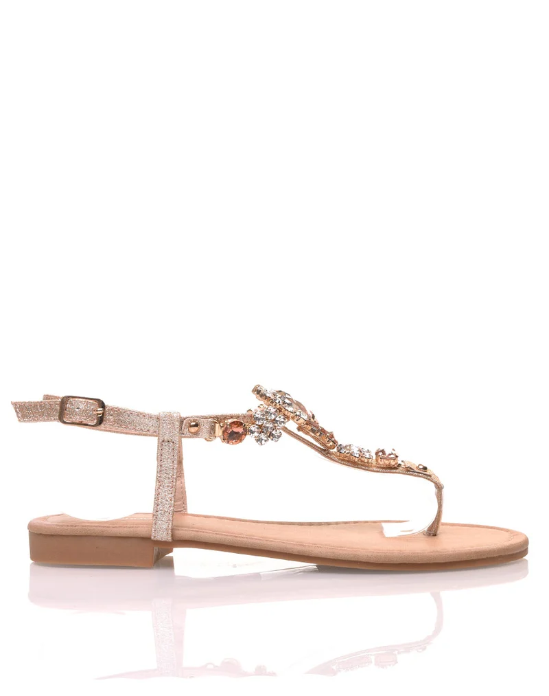 Nu-pieds champagne avec Bijoux centrale