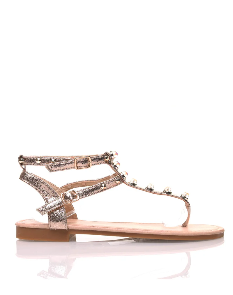 Nu-pieds champagne à perles