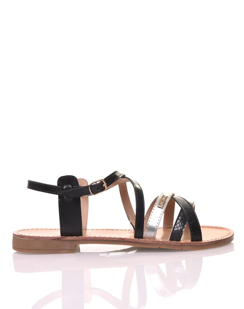 Nu-pieds multi-lanières croisés noires