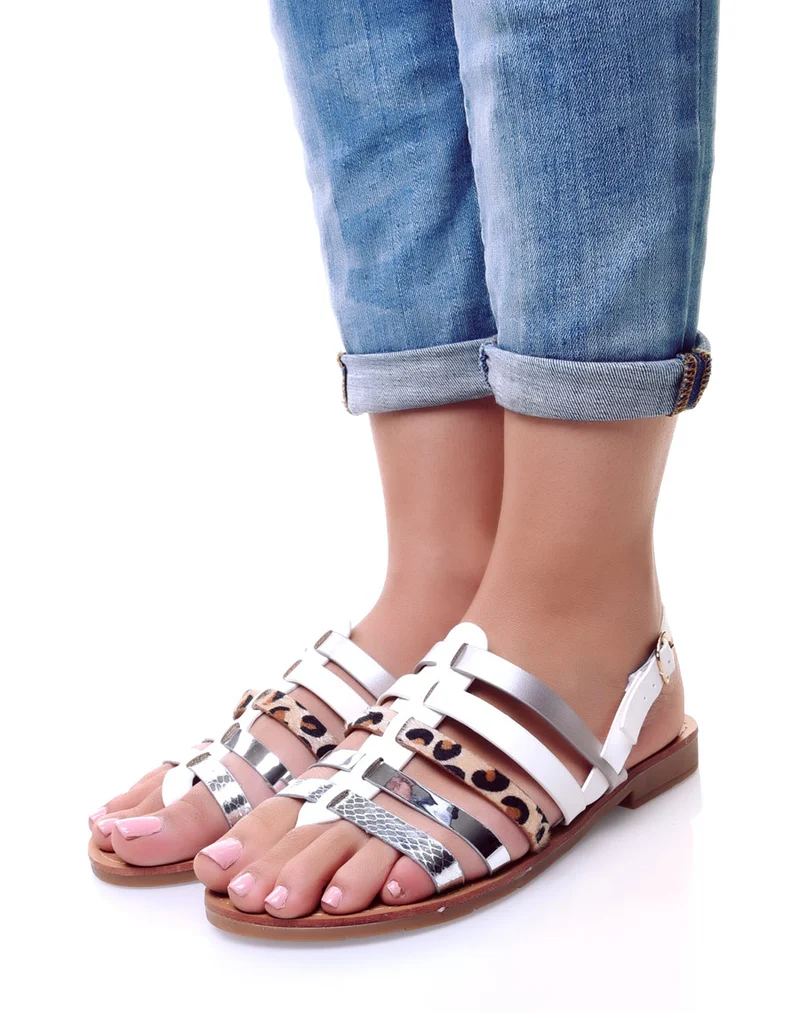 Nu-pieds multi-lanières blancs