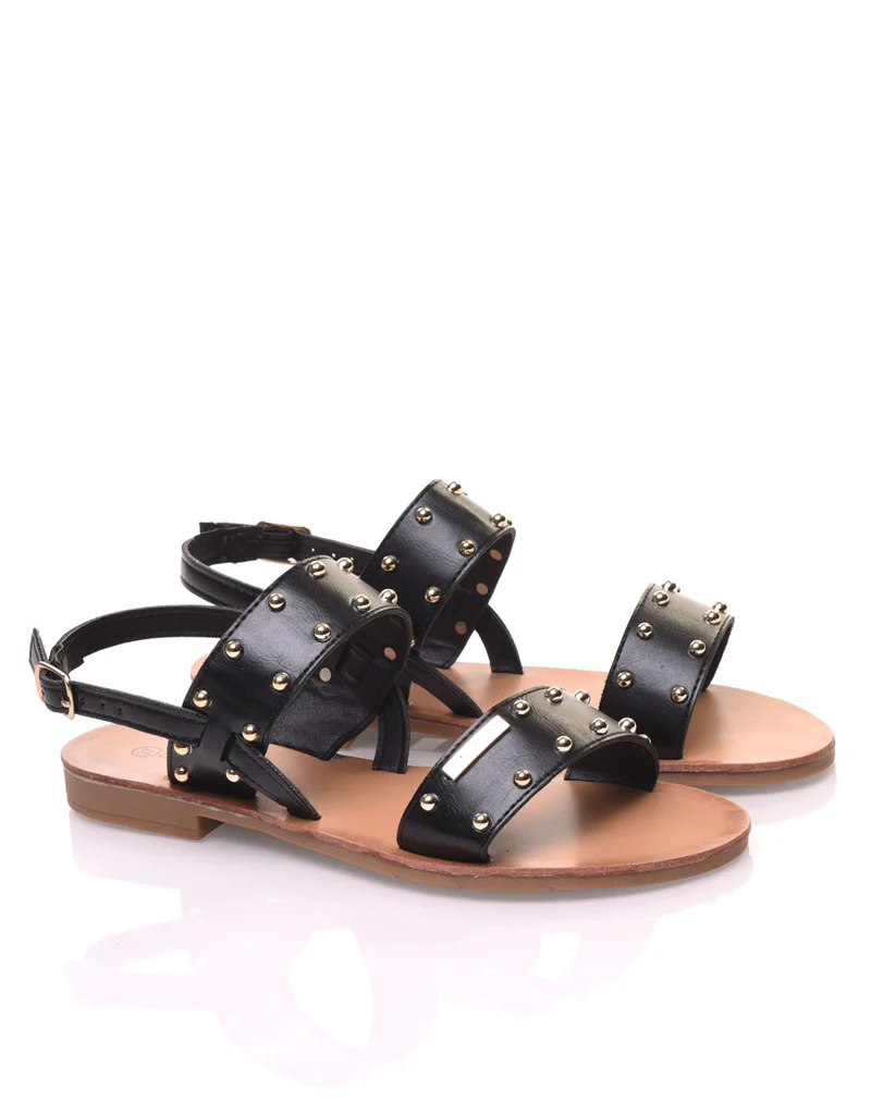 Nu-pieds noirs cloutés or