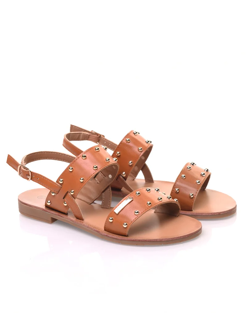 Nu-pieds camel cloutés or