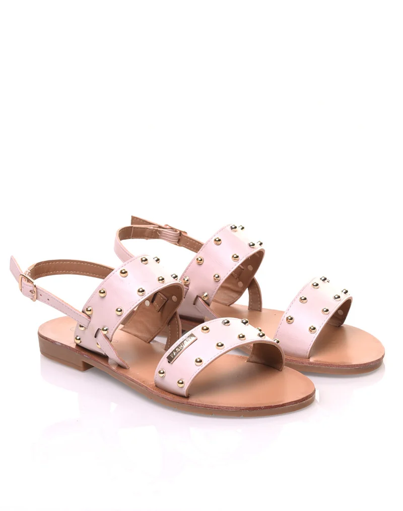 Nu-pieds roses cloutés or