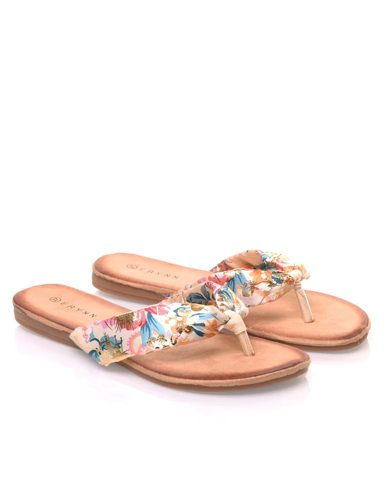 Nu-pieds à grosse lanière à fleurs