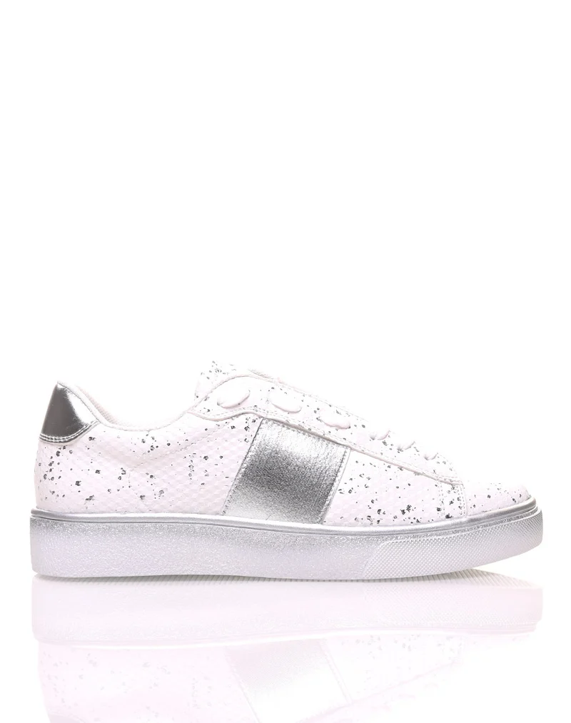 Baskets blanches tachetés argent