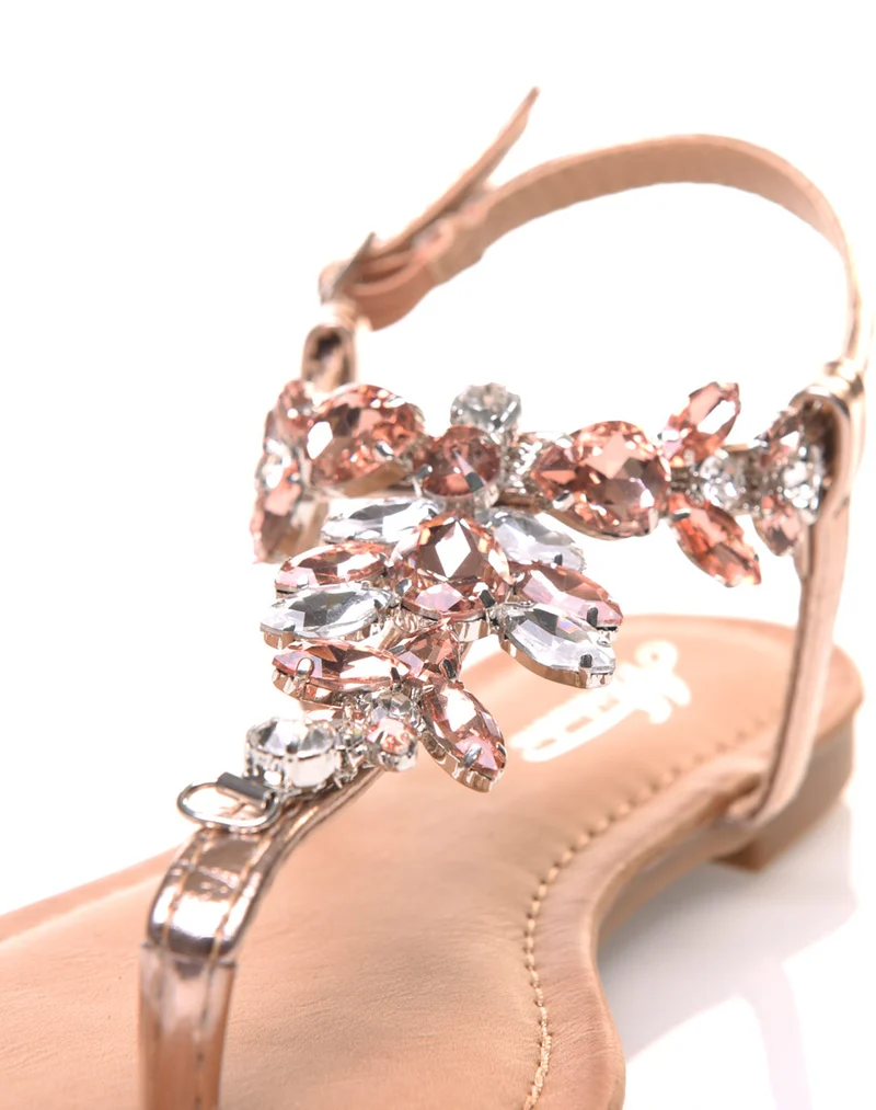 Nu pieds détail strass bijou champagne