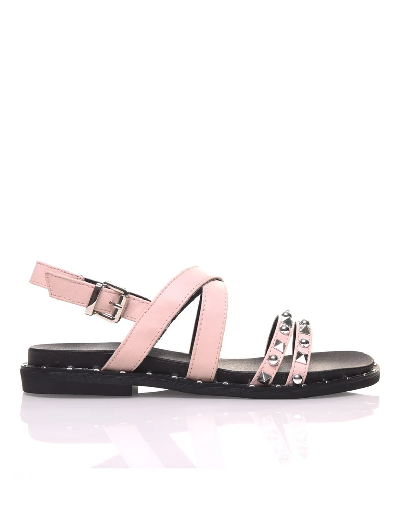 Nu pieds à brides cloutés roses