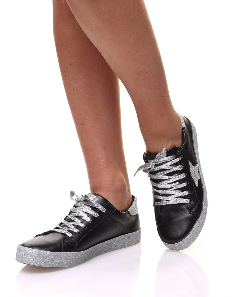 Sneakers noires à paillètes grises