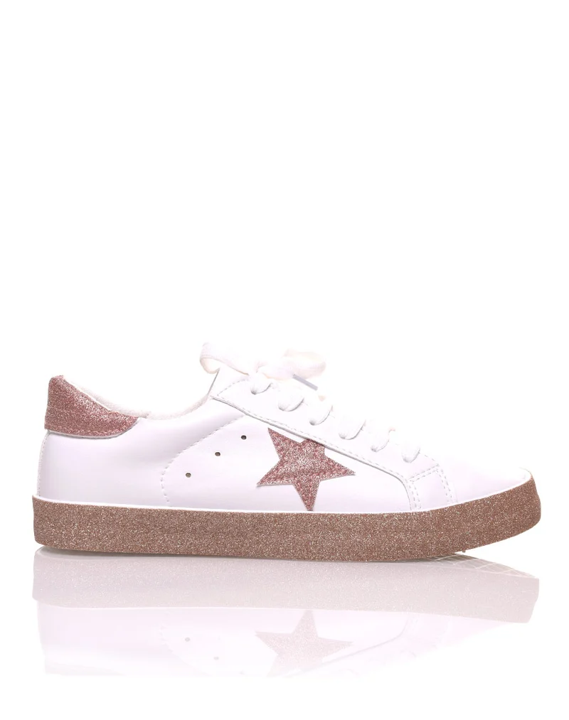 Sneakers blanches à paillètes champagne