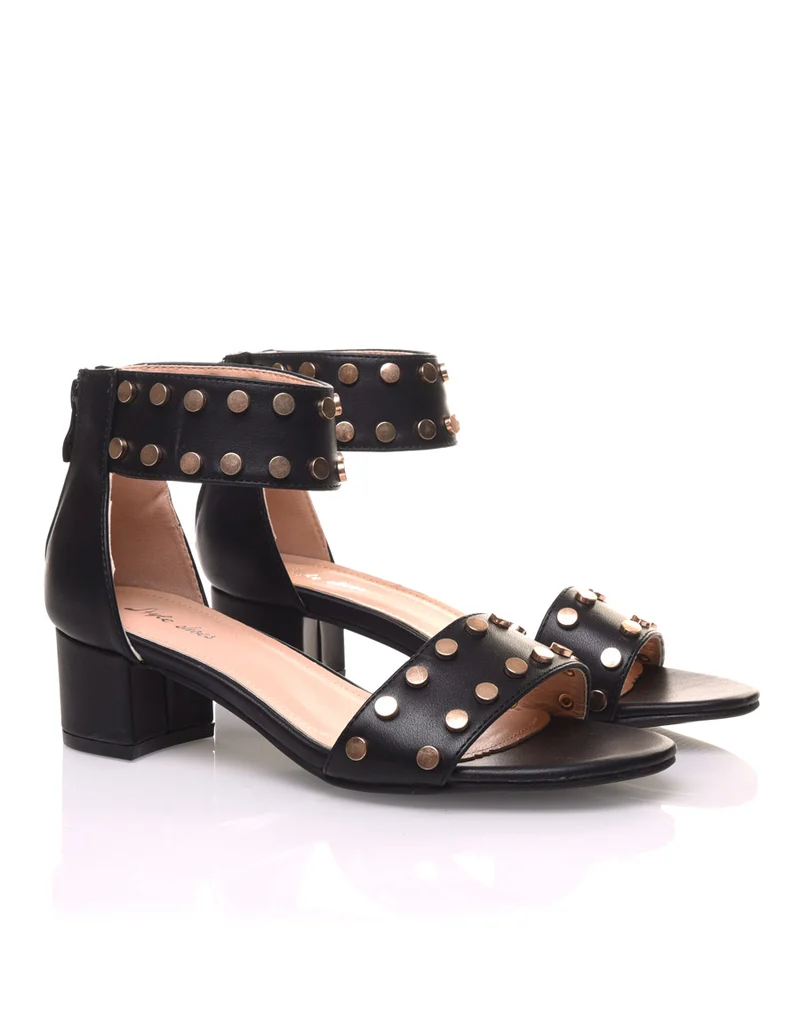 Sandales talon carré clouté noires