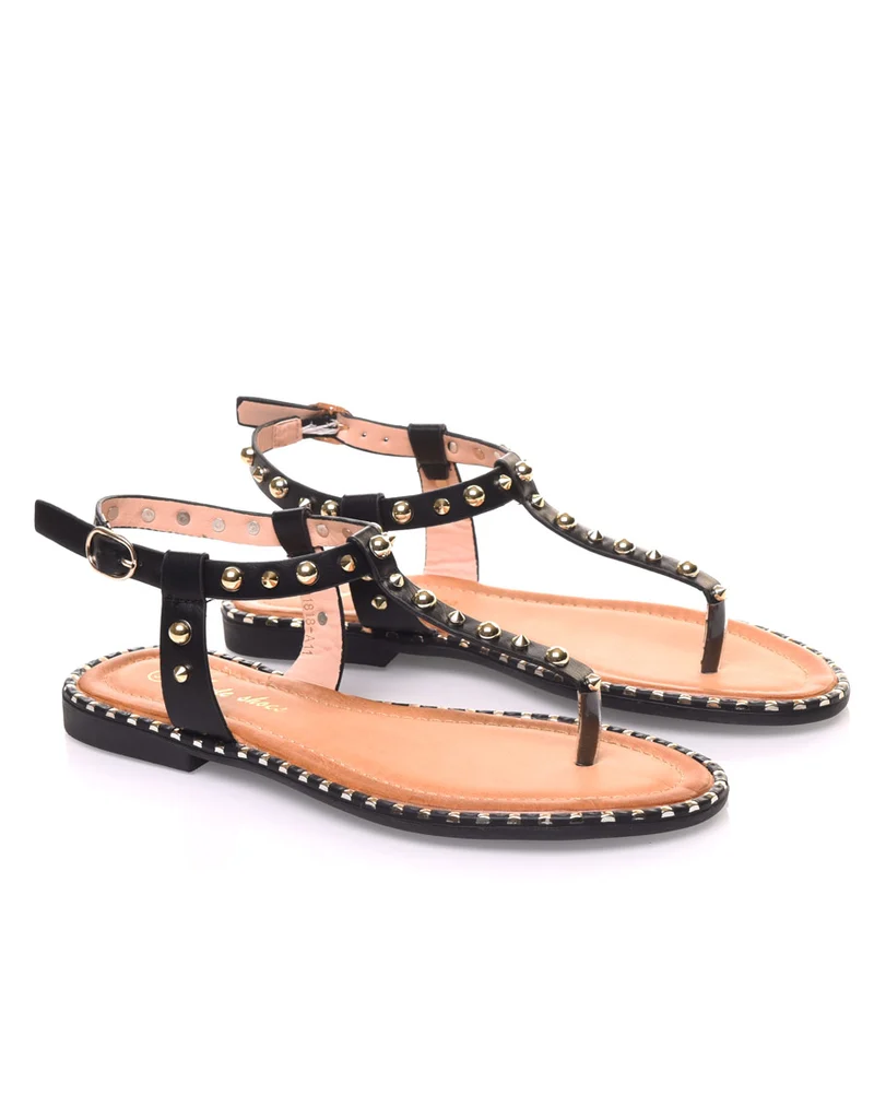 Nu pieds noirs cloutés or