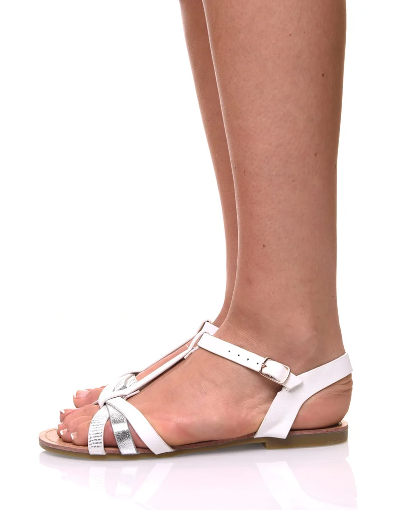 Nu-pieds multi brides accrochés blanches