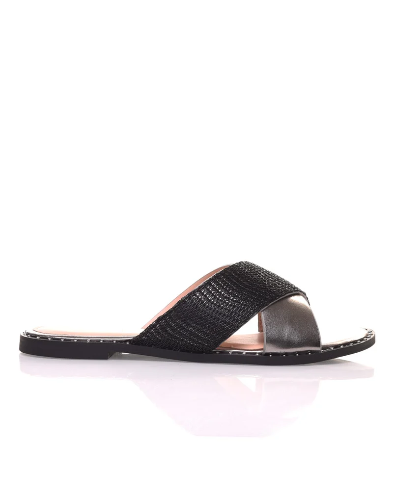 Mules à lanières croisées noires