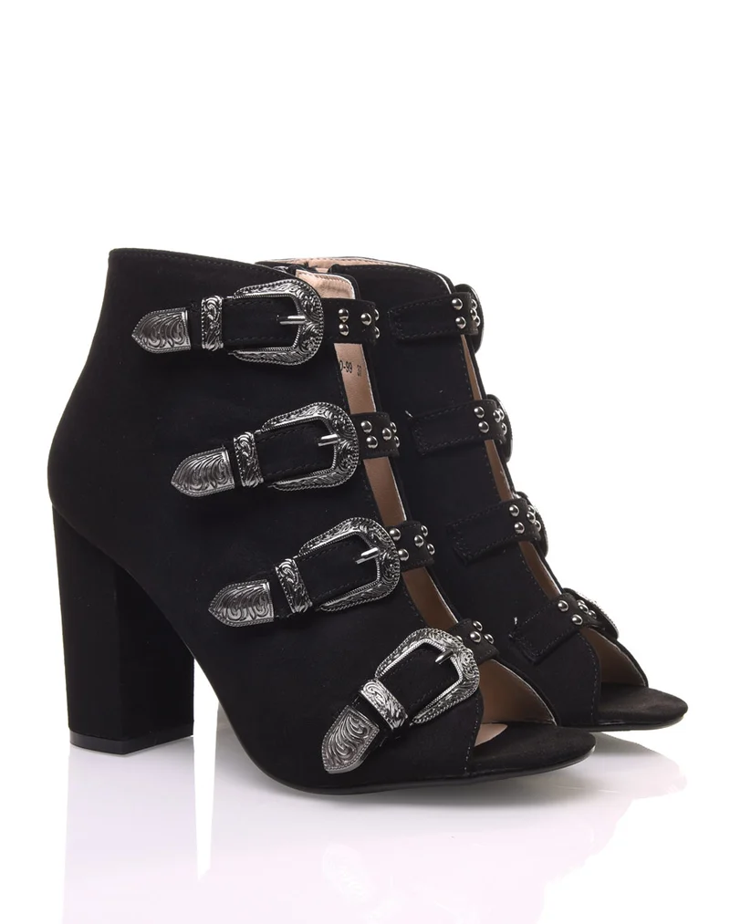 Sandales en suédines ouvertes noires à talons