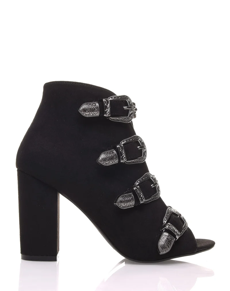 Sandales en suédines ouvertes noires à talons