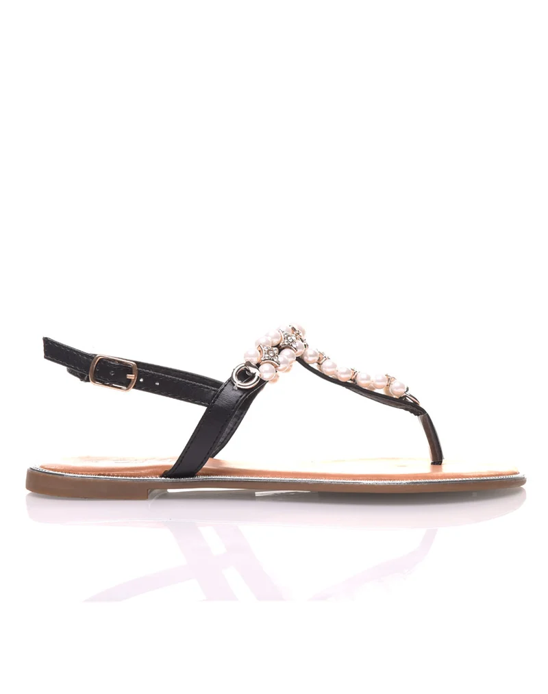 Nu-pieds noirs ornées de perles