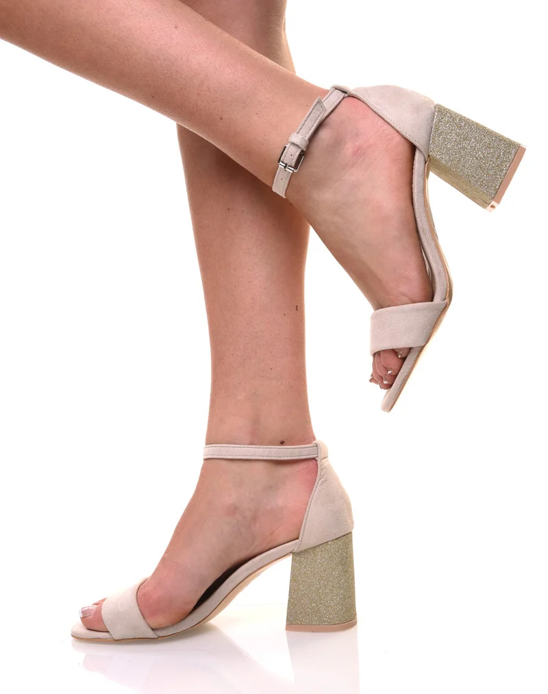 Sandales beiges talons pailletés