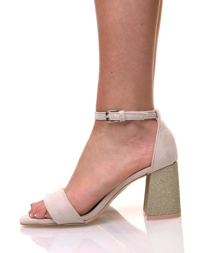 Sandales beiges talons pailletés