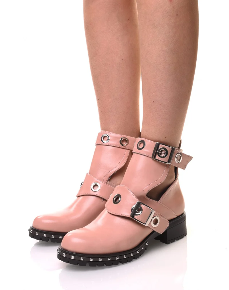 Bottines roses plates ajourées œillets