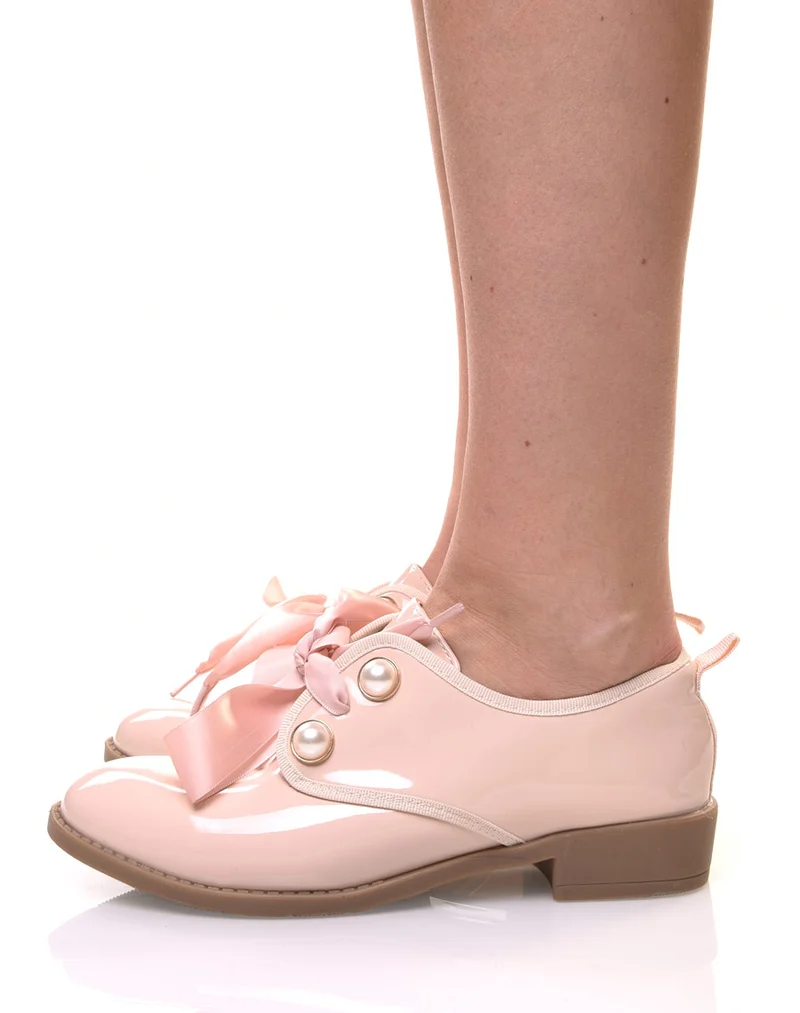 Derbies roses vernis lacets en satins