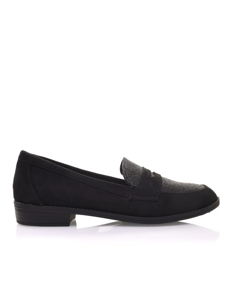 Mocassins noirs en suédine effet pailleté