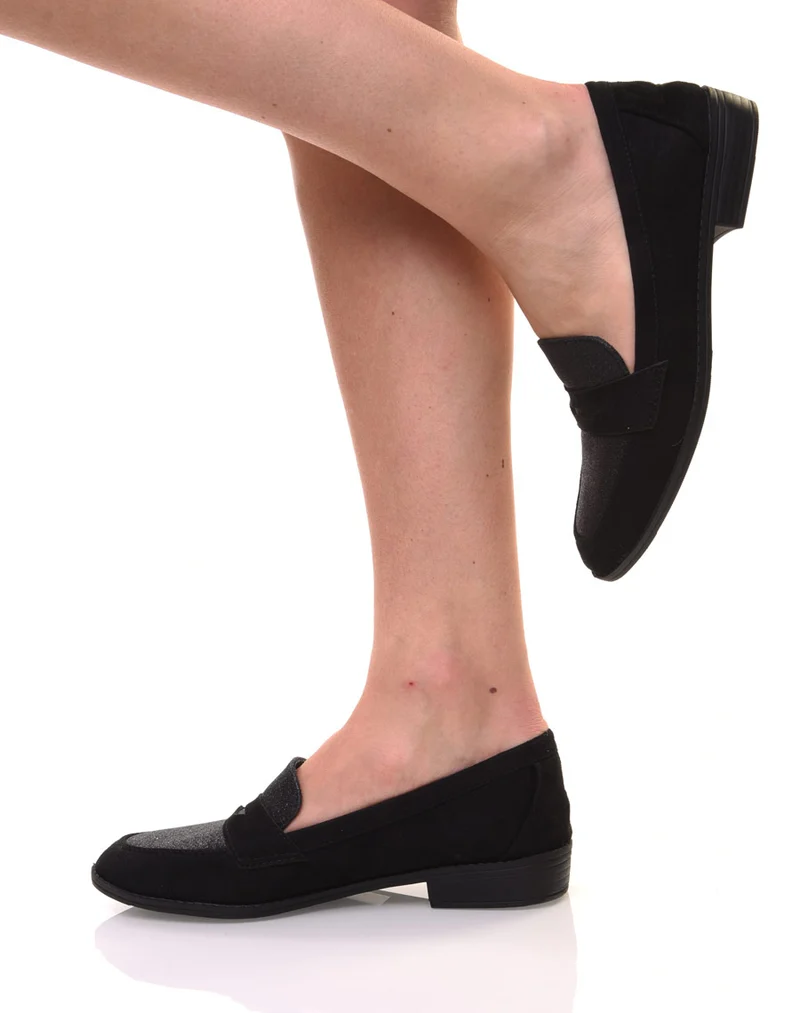 Mocassins noirs en suédine effet pailleté